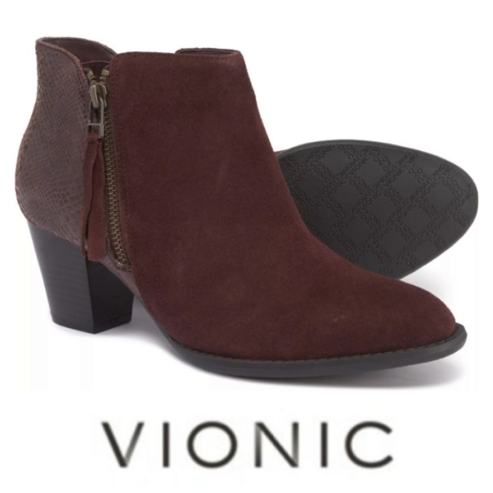 NEW!  Vionic 322 Anne Ankle Boots in ‘Java Snake Suede’ (8.5)